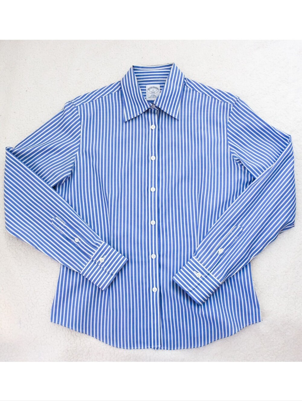 *346 Brooks Brothers*  Blue/White Striped Non-Iron Fitted Work Shirt- size 2